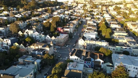 4K Aerial View San Francisco Sunrise Empty Street Covid Fast Dolly Shot Stockbeeldmateriaal 149454053