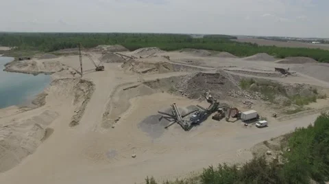 4k aerial view of sand pit and machinery Stock Footage 64216537