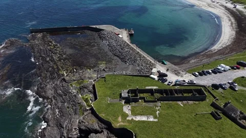 4K Aerial View of Seafield Coastline and Sandy Beach in Clare 스톡 동영상 335620649