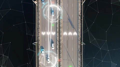 4K Aerial View Self Driving Autopilot Autonomous Cars Stock Footage 106035089