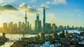 4K: Aerial view of Shanghai Pudong at sunrise. 4k or 4k+ Resolution