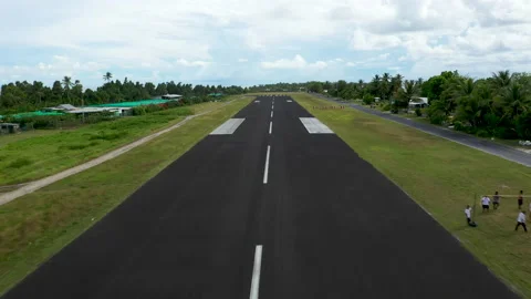 4K Aerial view of simulated take-off from Funafuti airport, Tuvalu Stock Footage 142194210