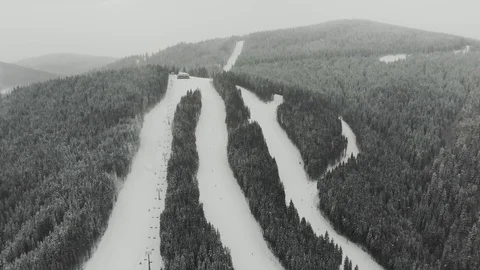 4k aerial view of ski run road in spruce forest Stock Footage 122822645