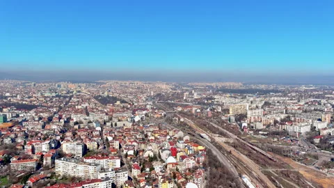 4K Aerial View of Sofia Cityscape and Urban Railway, Bulgaria Video stock 336441855