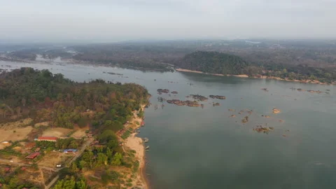 4K Aerial view of the Sopheakmit Waterfall, on the Laos-Cambodia border. Stock Footage 150340960