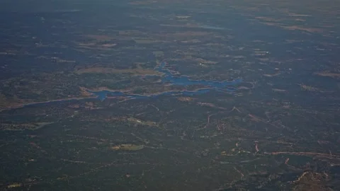 4K, Aerial view of the spanish lake. Water reservoir and green fields. Spain-Dan Stock Footage 134278053