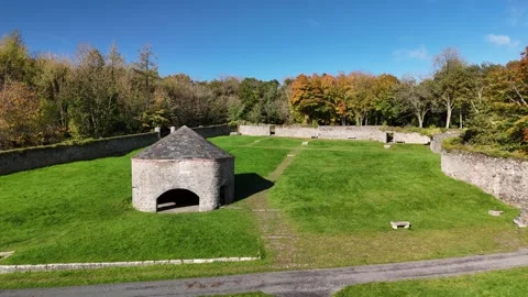 4K Aerial View of Stone Building in Jenkinstown, Kilkenny, Ireland Stock Footage 332875943