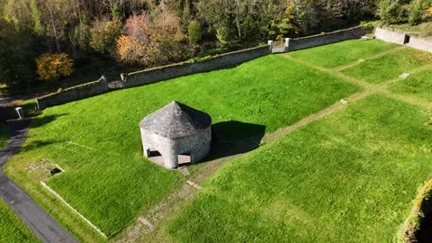 4K Aerial View of Stone Building in Jenkinstown, Kilkenny, Ireland 스톡 동영상 332876053