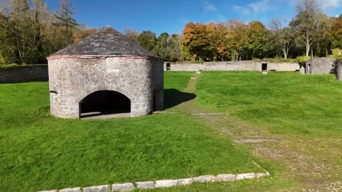4K Aerial View of Stone Building in Jenkinstown, Kilkenny, Ireland 스톡 동영상 332876156