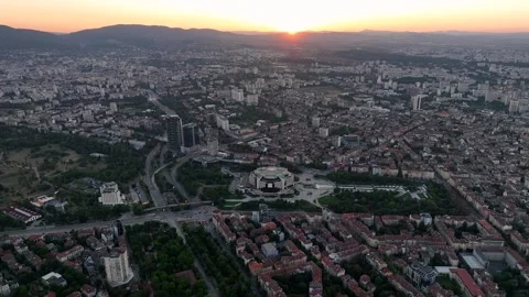 4K Aerial view of sunset or sunrise of the center of the capital of Bulgaria Stock Footage 268040398