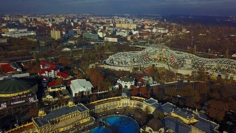 4K Aerial view of Szechenyi Thermal Bath Budapest Hungary Stock Footage 101329068