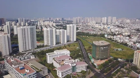 4K Aerial view of Tam Duc Cardiology Hospital in Ho Chi Minh City Stock Footage 128942092