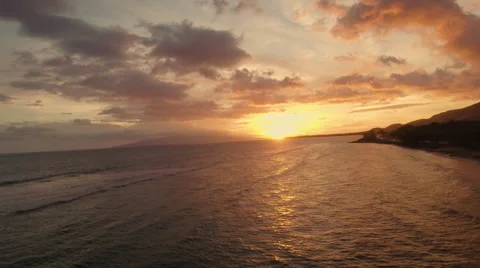 4K Aerial View: Tilting Sunset Views Over Hawaiian Coastline Stock Footage 67847409