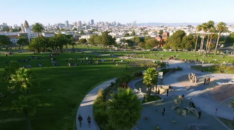 4k aerial view toward san francisco downtown flyover mission houses Stock Footage