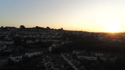 4K Aerial View Tracking a Cornish Town At Sunset Stock Footage 116028310