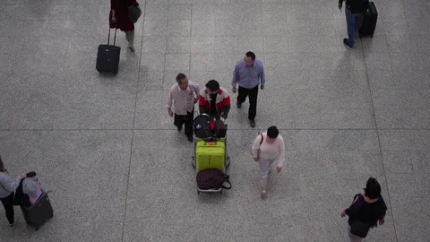 4K Aerial View Travellers At Arrival Hall Of Hong Kong international airport-Dan Stock Footage 74487573