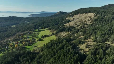 4k aerial view of the Turtleback Mountain Preserve, Orcas Island, Washington Stock Footage 310679202