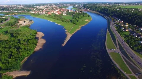 4K Aerial view of the two river confluence, Nemunas and Neris, Lithuania - 001 動画素材 73917937