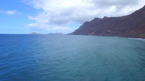 4K Aerial view under ocean of Mirador Del Rio Cliffs in Lanzarote Stock Footage 123470175
