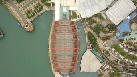 4K Aerial view of the Universal Studios theme park in Singapore Stock Footage 107893866