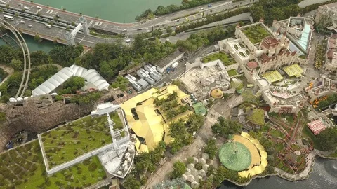 4K Aerial view of the Universal Studios theme park in Singapore Stock Footage 107894212