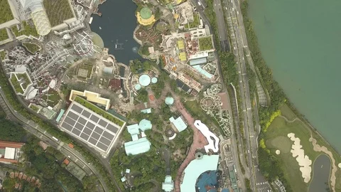 4K Aerial view of the Universal Studios theme park in Singapore Stock Footage 107894561