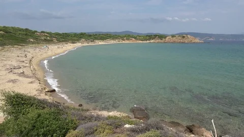 4K Aerial view wild sandy beach Skyathos Island Greece summer touristic place Stock Footage 75755538