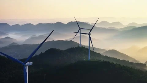 4K Aerial View Wind Power Generators on Mountains Stock-Footage 336501480