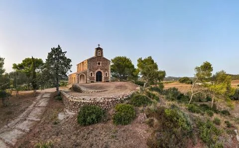 4k aerial views with drone. Monastery of Monte Toro, in the centre of the i.. Stock Photos