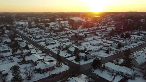 4K Aerial Winter Sunset Over Suburbs Stock Footage 201207532