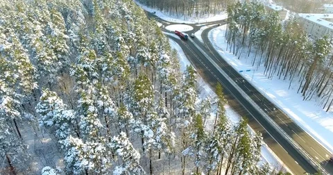 4K Aerial winter view of ringroad in Latvia, Ulbroka. Stock Footage 71320361