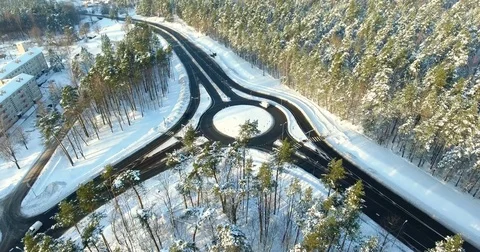 4K Aerial winter view of ringroad in Latvia, Ulbroka Stock Footage 72261542