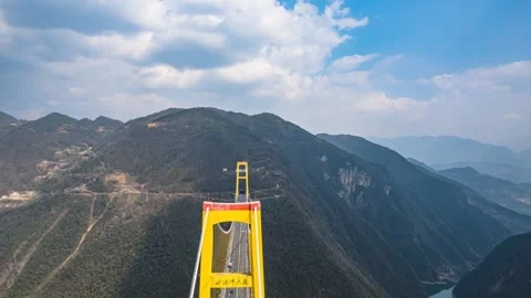 4K Aerial Worlds Second Highest Bridge Sidu River Bridge Time Lapse Stockbeeldmateriaal 347205141