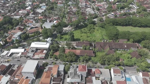 4K Aerials View Abandoned Colonial Building At Downtown Madiun City Stock Footage 270498675