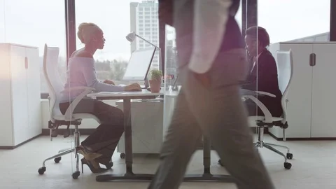 4K African American business group working together in modern office Stock Footage