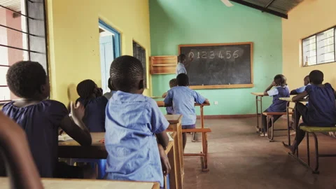 4k of African teacher explaining maths on chalkboard. Stock Footage 199626218