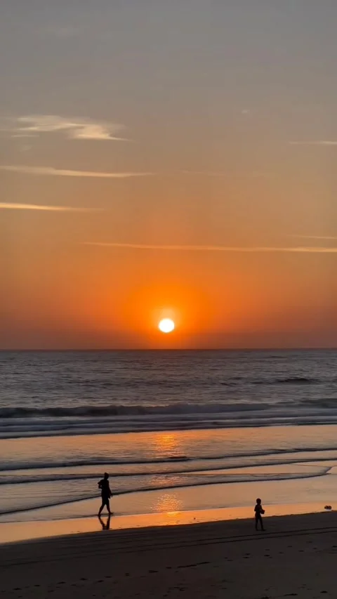 4K+ Agadir Beach Sunset Morocco Golden Sun Over Atlantic Ocean Silhouettes 2026 Stock Footage 327973576