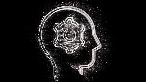 4k AI Artificial Intelligence people head,Matrix binary computer code text. Stock Footage 114163651
