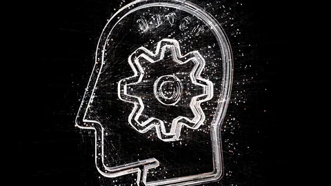 4k AI Artificial Intelligence people head,Matrix binary computer code text. Stock Footage 114163677