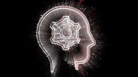 4k AI Artificial Intelligence people head,Matrix binary computer code text. Stock Footage 114163877