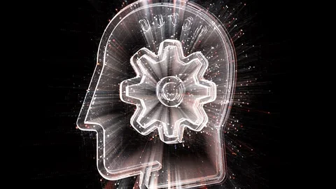 4k AI Artificial Intelligence people head,Matrix binary computer code text. Stock Footage 114164123