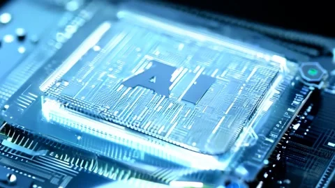 4K AI Microprocessor Illustration Integrated Circuit Board Typography Stock Footage 339267480