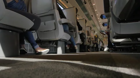 4K Aisle Way in Train, High Speed Rail Transport, Passenger Travel Seating Stock-Footage 67582194