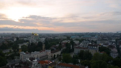 4K Alexander Nevsky Cathedral Sofia City Downtown Drone Stock Footage 122462600