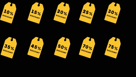 4K. Alpha channel 2d flat Set of swing tags animation template discounts 10% 15 Stock Footage 124124536