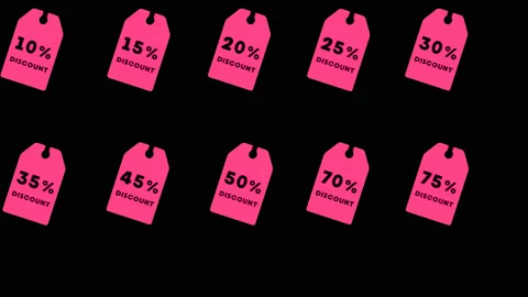 4K. Alpha channel 2d flat Set of swing tags animation template discounts 10% 15 Stock Footage 124224872