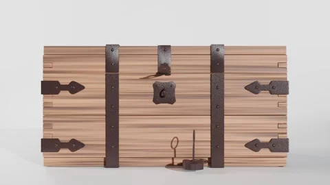 4K Alpha Medieval Treasure Chest Unlock Open Camera Pass Through Stock Footage 344972393