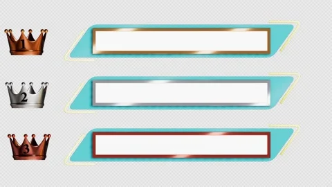 4K Alpha Vertical 3-Tier Leaderboard Crown Badges Sequential Flip Reveal Stock Footage 345656959