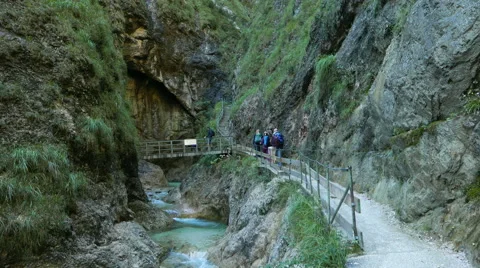 4K Alps Berchtesgaden national park Almbachklamm Gorge canyon valley Germany Stock Footage