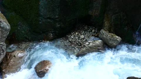 4K Alps Berchtesgaden national park Wimbach Wimbachklamm waterfall Gorge valley Stock Footage
